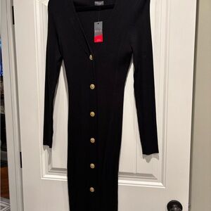 BOLD elements Black Long Sleeve Knitted Dress with Gold Buttons